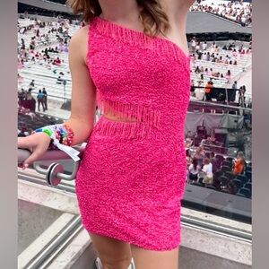 Primavera Neon Pink Sequin Fringe Homecoming Dress | Size 2